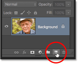 Haciendo clic en el icono Nueva capa en el panel Capas.  Imagen © 2016 Photoshop Essentials.com