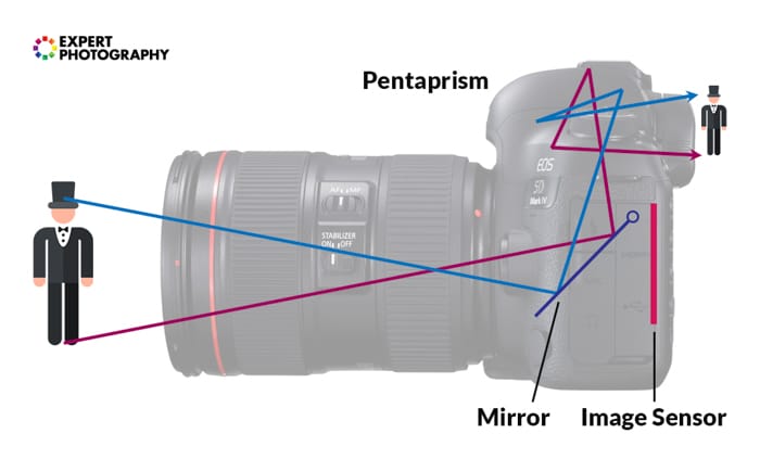 infografías que muestran cómo funciona el prisma dentro de la cámara.