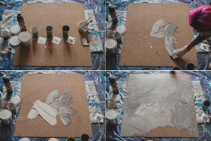 pasos en la preparación de la tabla de madera para que sea un fondo gris para fotos planas