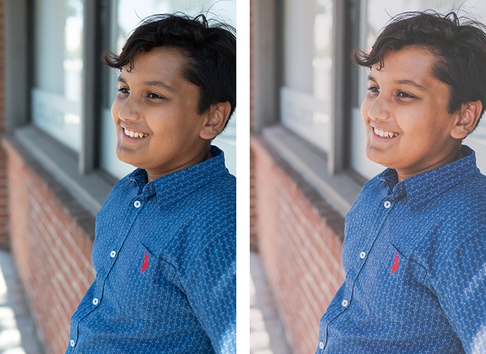 Díptico retrato de un niño, el segundo editado en un estilo fotográfico mate