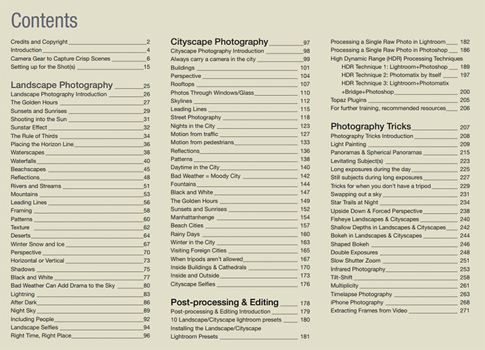 Página de contenido del libro electrónico Tutorial de fotografía