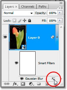 El icono de Opciones de fusión de filtros en la paleta de capas de Photoshop CS3