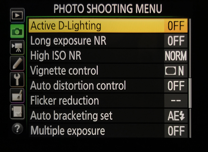 Menú de captura de fotografías Nikon