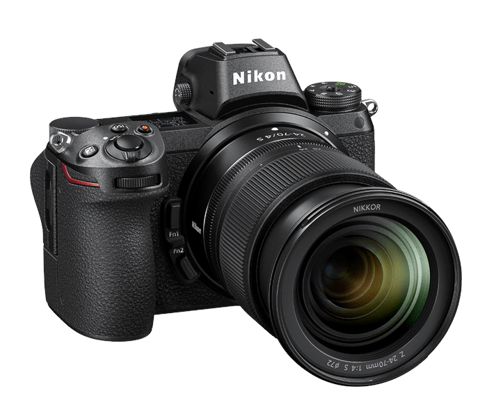 Una vista frontal de la cámara sin espejo Nikon Z7