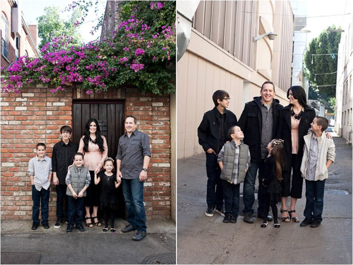Díptico Retrato de familia de una familia de cinco posando al aire libre - tomando buenas fotos de personas