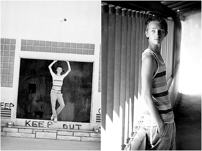 Díptico atmosférico en blanco y negro de un joven modelo masculino posando en un entorno urbano: tome mejores fotos de las personas