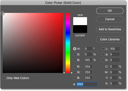 Elegir blanco en el Selector de color para el color del borde de la foto