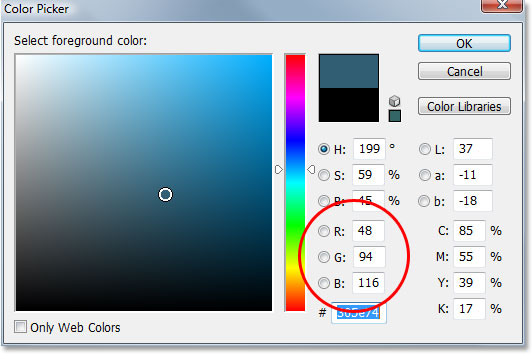 Elegir un color para colorear la imagen con el Selector de color de Photoshop.