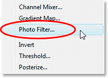 Seleccionando 'Filtro de fotos' de la lista de Capas de ajuste.