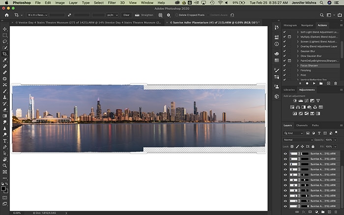 Captura de pantalla de la creación de un panorama en Photoshop