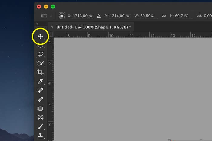 Una captura de pantalla que muestra cómo mover y cambiar el tamaño de las formas personalizadas de Photoshop