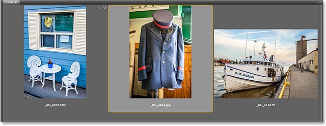 Hacer doble clic en la miniatura de la imagen JPEG en Adobe Bridge CS6.  Imagen © 2013 , Photoshop Essentials.com