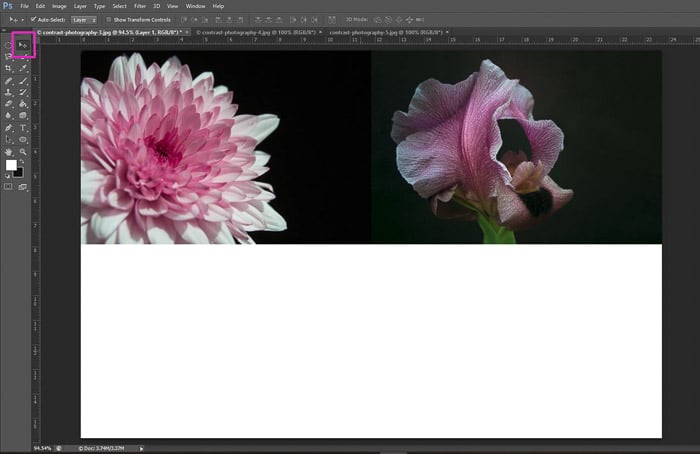 Screenshot of using the move tool with Photoshop shortcuts