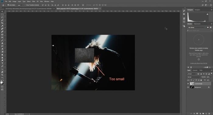 Captura de pantalla para agregar texturas de Photoshop a una toma de fotografía de concierto