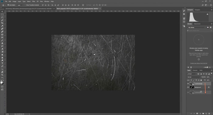 Captura de pantalla de cómo agregar una textura rayada a una foto en Photoshop