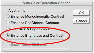 El cuadro de diálogo Opciones de corrección automática del color. 
