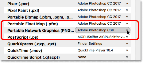 Bridge está configurado para abrir archivos PNG en Photoshop CS6.