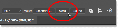Al hacer clic en la opción Máscara de la herramienta Pluma de curvatura en la barra de opciones