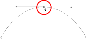 Al seleccionar el punto de ancla superior con la herramienta de selección directa, vuelve a aparecer el control de dirección faltante.