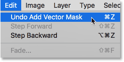 Seleccionar Deshacer Agregar máscara vectorial en el menú Editar en Photoshop