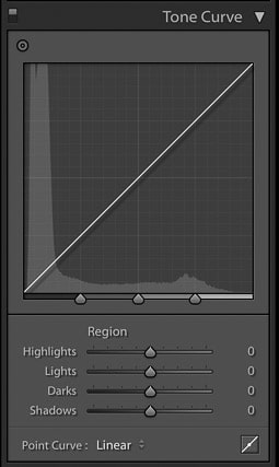 captura de pantalla del ajuste de la curva de tonos de una imagen en Lightroom para la edición de fotografías de productos