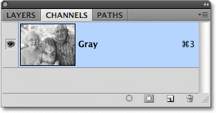 La paleta Canales ahora contiene un solo canal gris.  Imagen © 2009 Photoshop Essentials.com