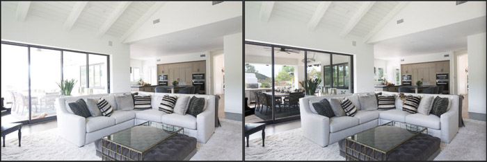 Fotografía de interiores en díptico antes y después de la edición HDR