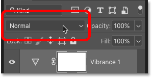 Al hacer clic en la opción Modo de fusión en el panel Capas de Photoshop