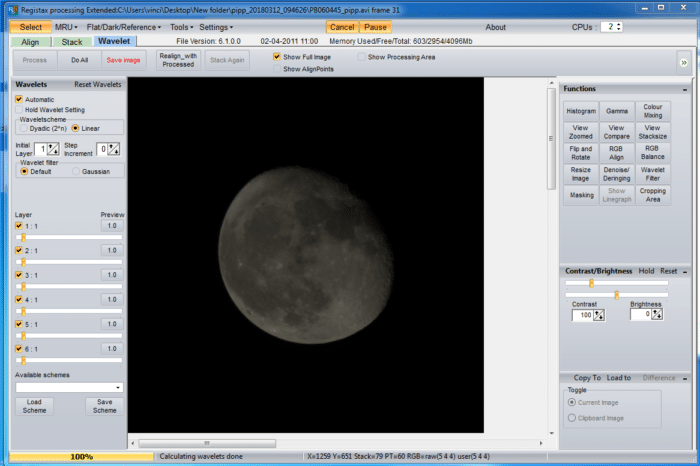 Procesamiento registax de fotos de la luna