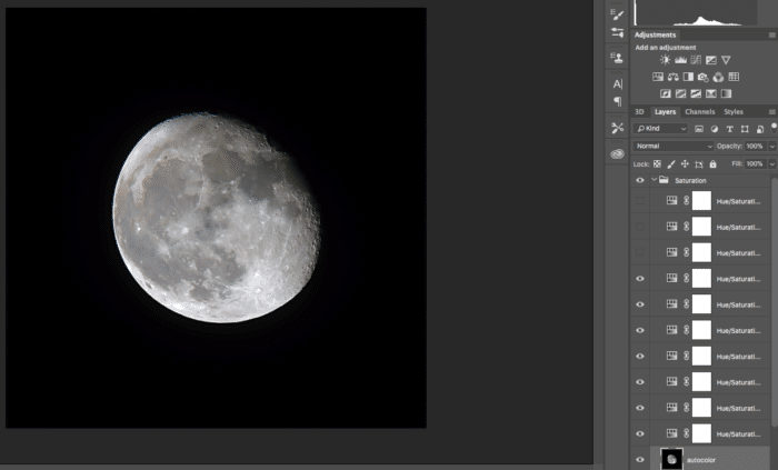 ajuste en photoshop cc de una foto de la luna
