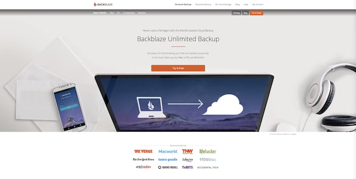 una captura de pantalla del sitio web de Backblaze: herramientas comerciales de fotografía