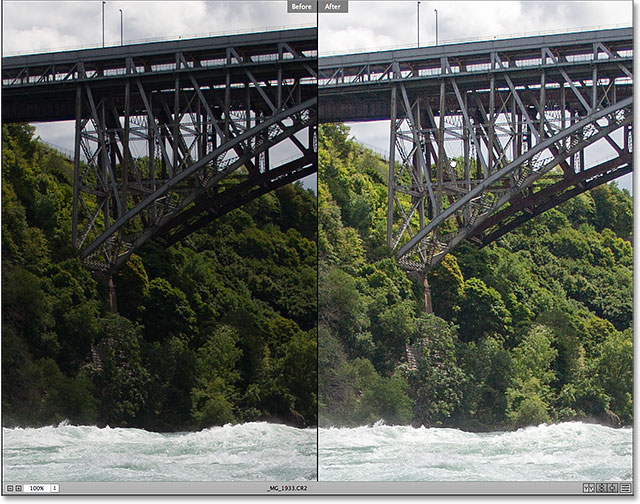 Ambas versiones de la imagen hacen zoom y se desplazan juntas en Camera Raw.