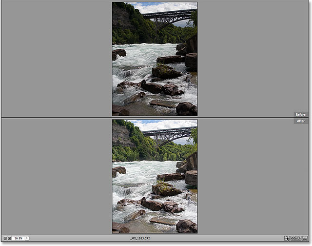 Una comparación superior e inferior de las imágenes de antes y después.