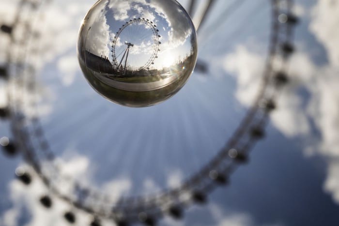 Una foto del London Eye usa una bola de cristal.