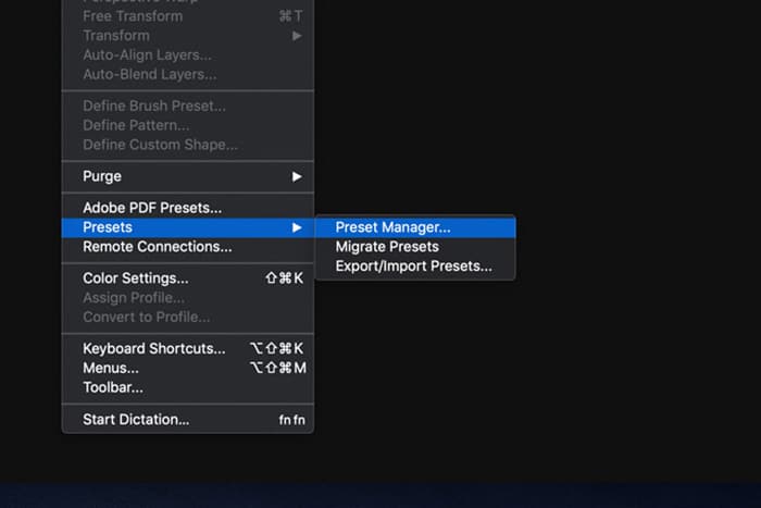 Una captura de pantalla que muestra cómo usar los pinceles de Photoshop: administrador de ajustes preestablecidos