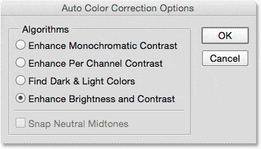 El cuadro de diálogo Opciones de corrección automática del color.