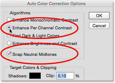 Activando Ajustar medios tonos neutros con la opción Mejorar contraste por canal.