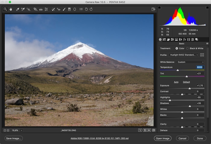 captura de pantalla que muestra cómo hacer photoshop en fotos de paisajes - balance de blancos