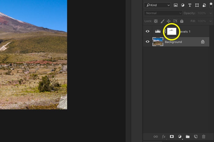 captura de pantalla que muestra cómo hacer fotos de paisajes con Photoshop: oscurecimiento