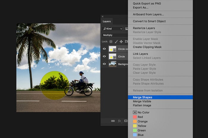 Una captura de pantalla del uso del panel de capas de Photoshop: fusionar capas