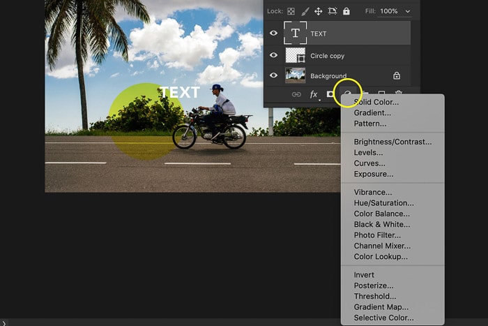 Una captura de pantalla del uso del panel de capas de Photoshop: capa de ajuste