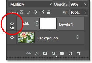 Haciendo clic en el icono de visibilidad de la capa de ajuste de Niveles. 