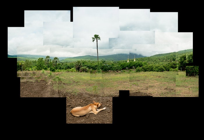 Un fotomontaje de campos y colinas de Tailandia como parte de un tutorial sobre cómo hacer un fotomontaje.