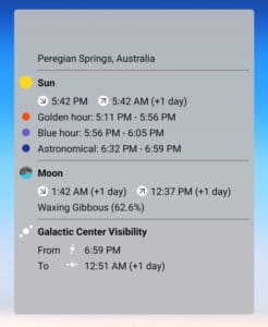 Una captura de pantalla de la interfaz de widgets en la aplicación Photopills