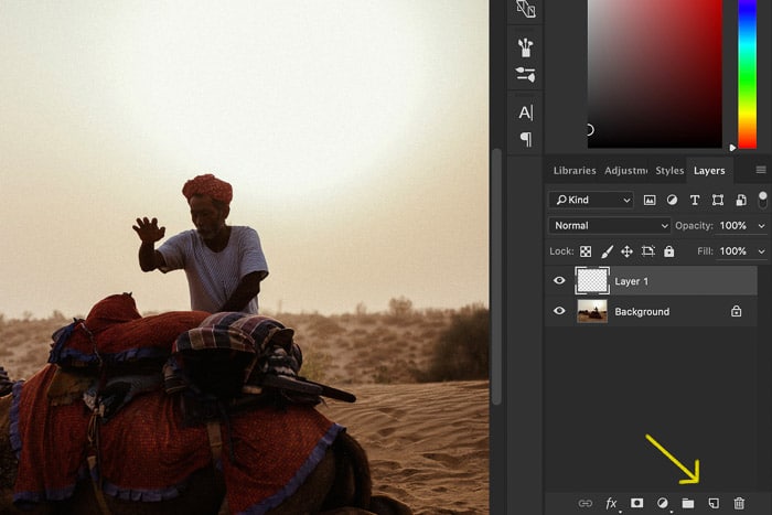 Captura de pantalla que muestra cómo agregar destellos de lente en Photoshop