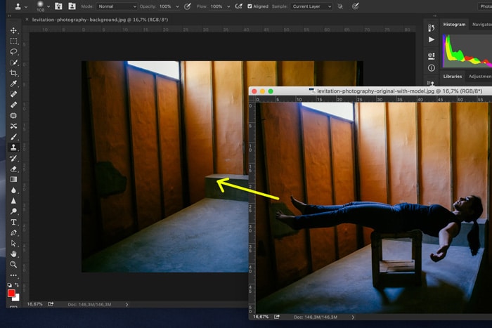 Una captura de pantalla que muestra cómo editar la fotografía de levitación en Photoshop