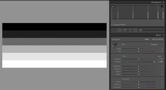 Configuración de contraste maximizado Adobe Lightroom