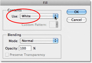 Establecer la opción Usar en Blanco en el cuadro de diálogo Relleno.