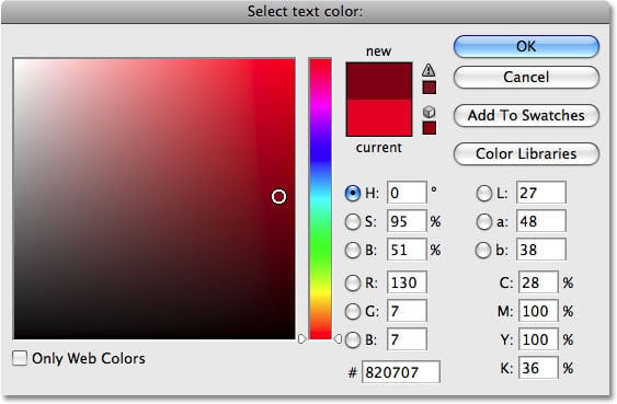 Elegir un color más oscuro en el Selector de color.  Imagen © 2009 Photoshop Essentials.com