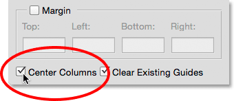 La opción Centrar columnas en el cuadro de diálogo Nuevo diseño de guía. 